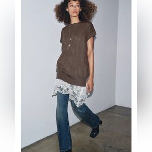 ZARA BROWN COMBINATION KNIT DRESS